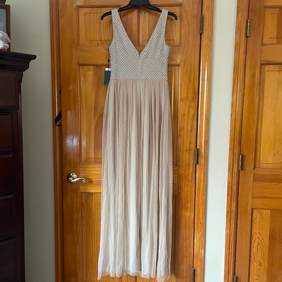 Adrianna Papell Anthropologie Champagne Bryce Beaded Gown Dress Sz 2 NWT - Picture 9 of 14